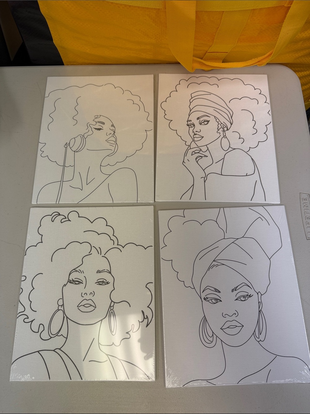 Set of 4 Black & White African American Ladies Art Canvases ready to paint color